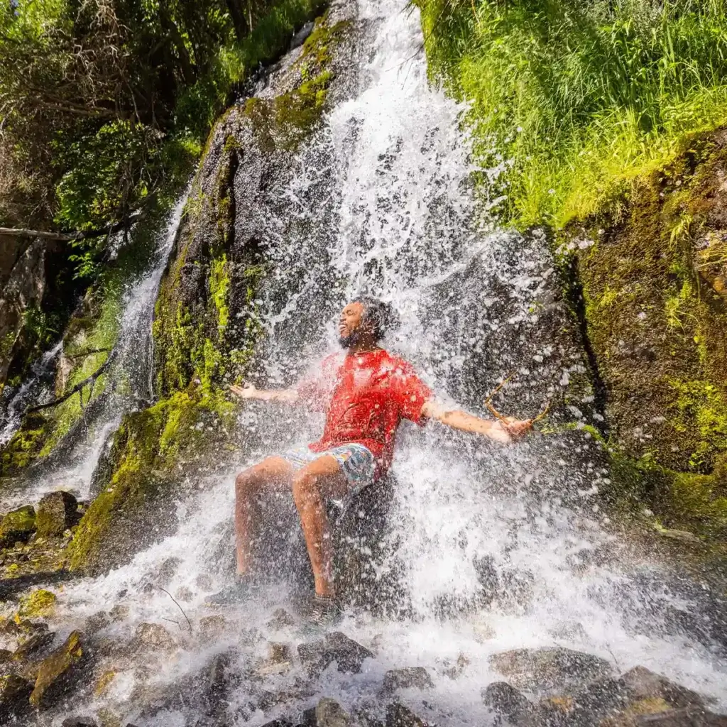 hiker enjoying waterfall near carson city