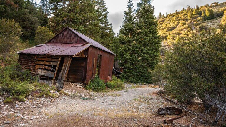 a red building in a ghost town in the sprucemont district nevada