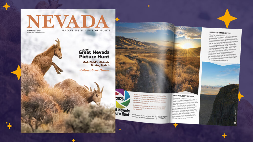 cover image and article for fall winter 2026 issue of nevada magazine and visitor guide