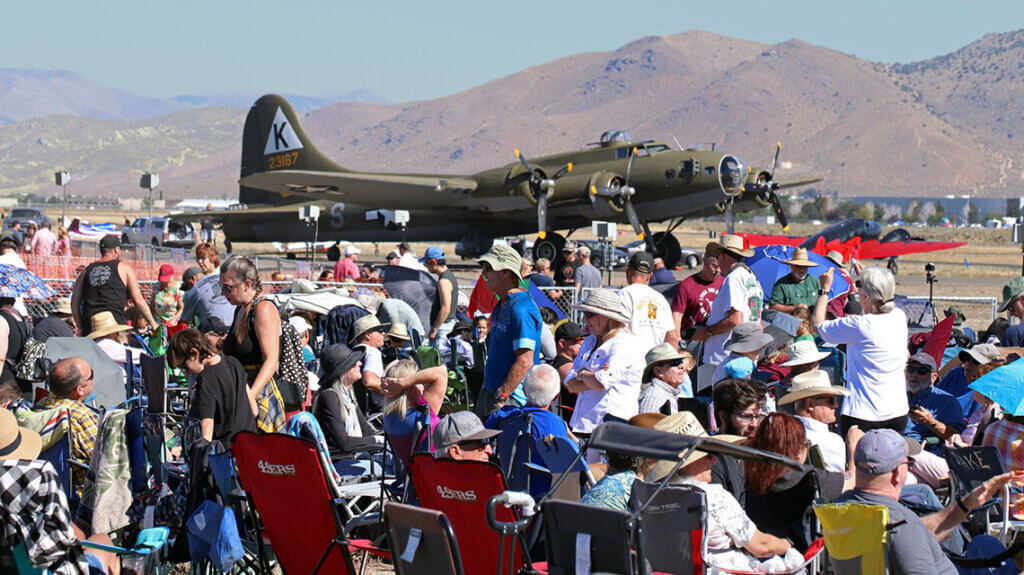 crowd of people attending minden-tahoe skyfest aviation show in minden carson valley nevada