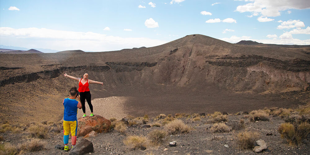 couple at lunar crater in nevada
