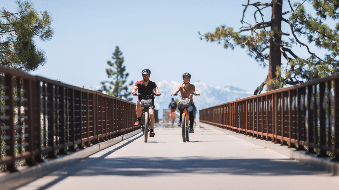 people on vista trail bikes at Tahoe
